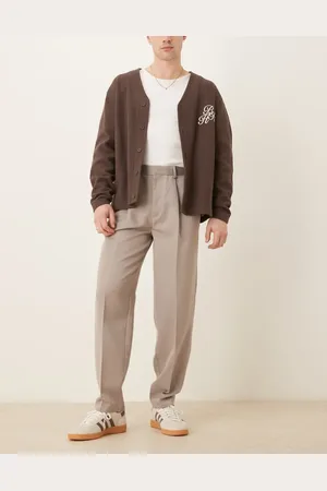 ASOS Smart oversized tapered trousers with front pleats in dark stone