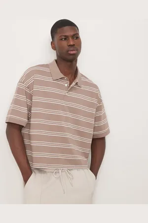 ASOS Cropped oversized polo in beige stripe
