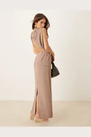 ASOS Asymmetric twist back midi dress in mocha