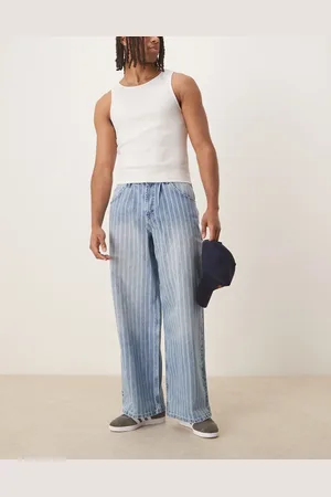 ASOS Oversized baggy striped jeans with pleats in light wash