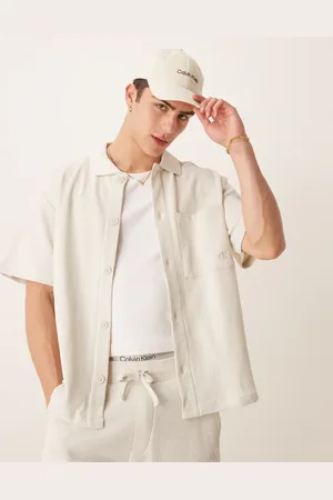 Calvin Klein Calvin Klein Jean chunky waffle overshirt in off white