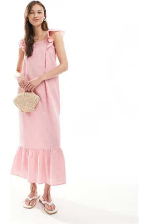 Pieces® Flutter strap tiered cami maxi dress in stripe