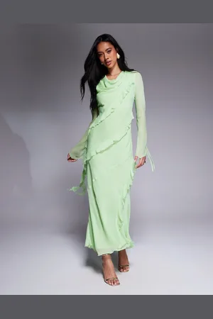 DASKA Chiffon ruffle maxi dress in pistachio
