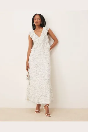 VILA Frill detail maxi dress in blue ditsy floral