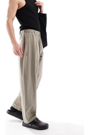 Bershka Linen balloon tailored trousers in beige