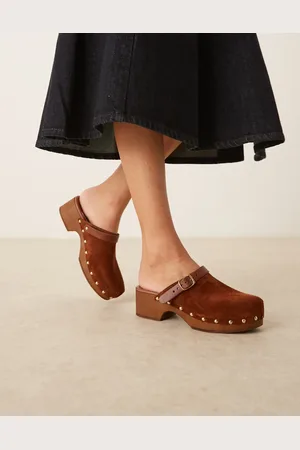 ASOS Miles closed-toe studded clogs in tan suede