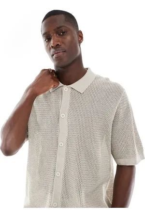 JACK & JONES Premium button through polo shirt in cream texture