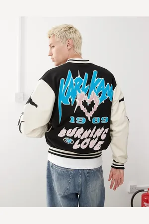 Karl Kani Amor flames graphic logo varsity jacket with back print in multi