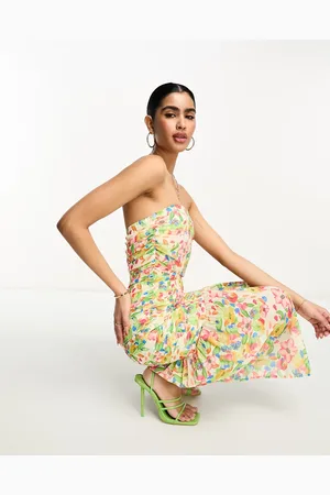 Pretty Lavish Bandeau ruched midaxi dress in mixed floral