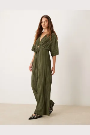 Y.A.S Plisse wide leg jumpsuit in khaki
