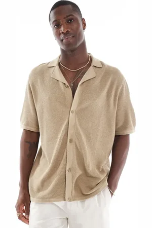 JACK & JONES Oversized button through knitted polo in beige