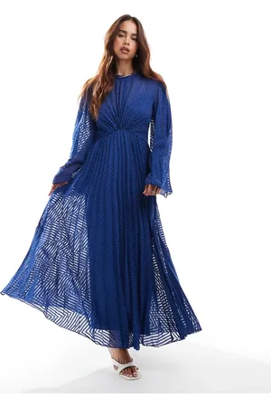 ASOS Tie back fluted sleeve pleated chevron chiffon midi dress in