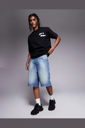 ASOS Longer length carpenter denim jort in mid wash