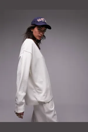 Topshop Co ord premium slouchy long sleeve v neck in ecru
