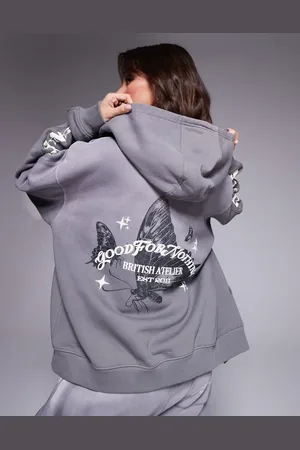 Good For Nothing Cropped motif back detail hoodie co-ord in charcoal