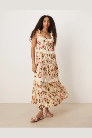 ASOS Lace insert ruffle tiered swing maxi dress in vintage floral print