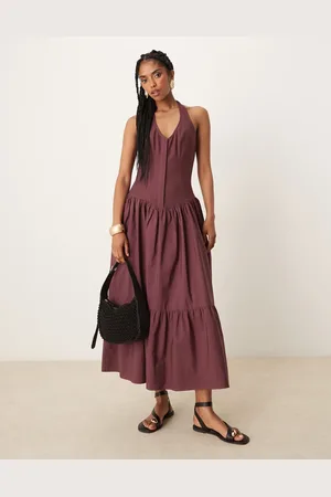 ASOS Poplin linen hybrid halter maxi dress in deep grape