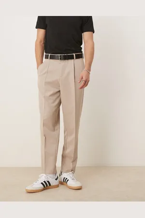 ASOS Smart relaxed tapered fit trousers with front pleat in stone
