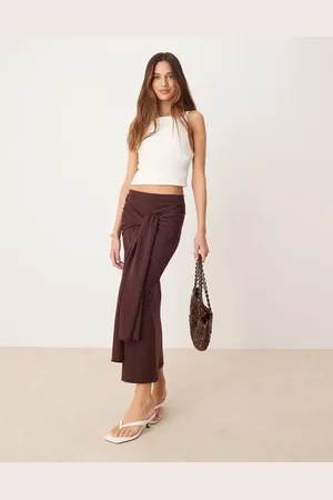 MANGO Gathered tie waist detail skirt in dark