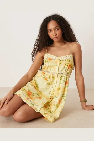 ASOS Broderie cami button through mini dress in patchwork floral print