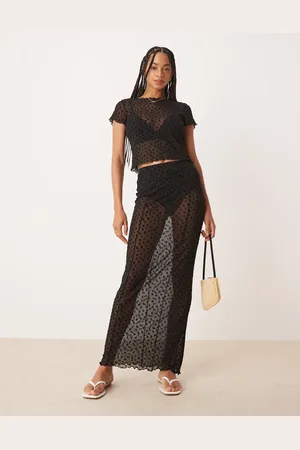 ASOS Floral flocked sheer mesh maxi skirt in