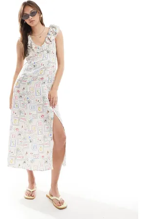 New Look Ruffle midi dress in lobster print