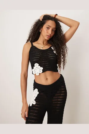 ASOS Knitted cami top with crochet patch detail co-ord in mono
