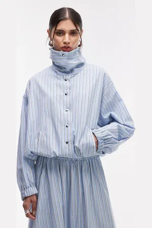 ASOS Collared button up shirt jacket in blue stripe