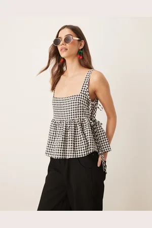 ASOS Tie side babydoll tank top in mono gingham