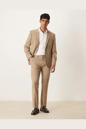 ASOS Washable slim suit trousers with lightweight worsted wool in beige - BEIGE
