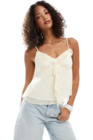 Miss Selfridge Chiffon ruffle cami top in buttermilk