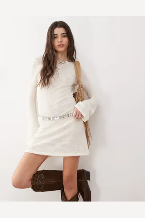 Reclaimed Flared sleeve crochet beach mini dress in cream
