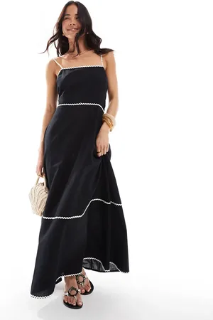 Esmée Esmee Exclusive ric rac maxi beach dress with white trim detail in black