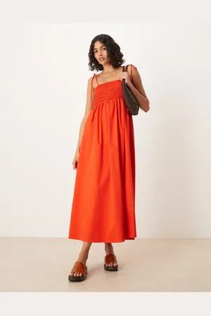 ASOS Shirred bust cotton poplin midi dress in
