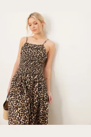 Iisla & Bird Longline ruched maxi beach dress in leopard