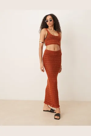 ASOS Knitted beach maxi skirt in rust