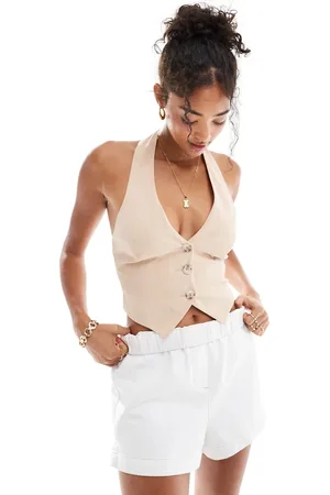 Miss Selfridge Halter waistcoat in beige pinstripe