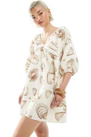 VERO MODA Blouson sleeve mini dress in neutral shell print