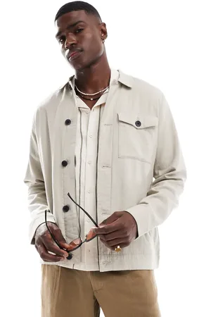 Threadbare Linen rich button down jacket in stone