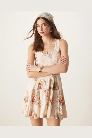 ASOS Crinkle scoop tiered mini dress in vintage floral print