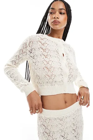 Miss Selfridge Knitted crotchet cardigan co ord in cream