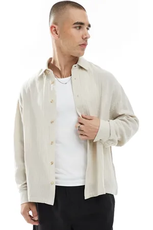 ASOS Cheesecloth textured regular shirt in stone