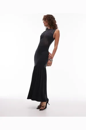 ASOS Mesh panel fabric mix maxi dress in black