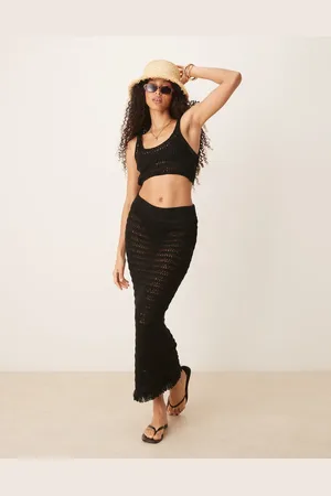 ASOS Knitted beach maxi skirt with fringe in