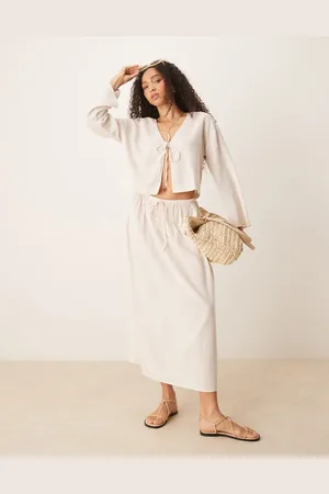 ASOS Belle linen blend beach skirt in natural