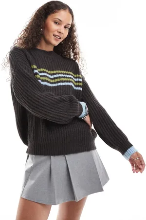 Motel Lamees striped chunky knit round neck jumper in