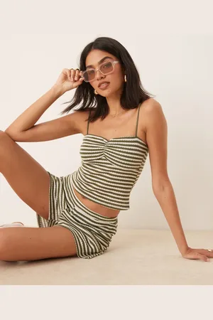 ASOS Co-ord textured crochet ruched cami top in green stripe