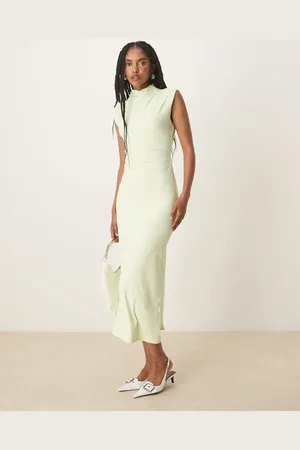 ASOS High neck soft touch midi dress with ruching in mint