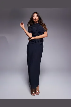 ASOS Double layer mesh high neck maxi dress with sheer panel in