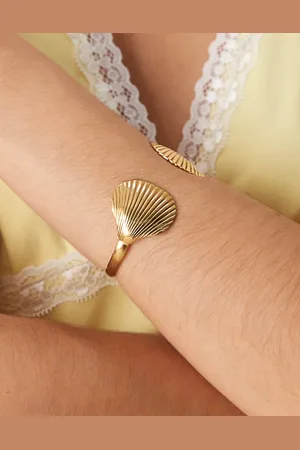 ASOS Waterproof stainless steel cuff bracelet with shell detail in tone